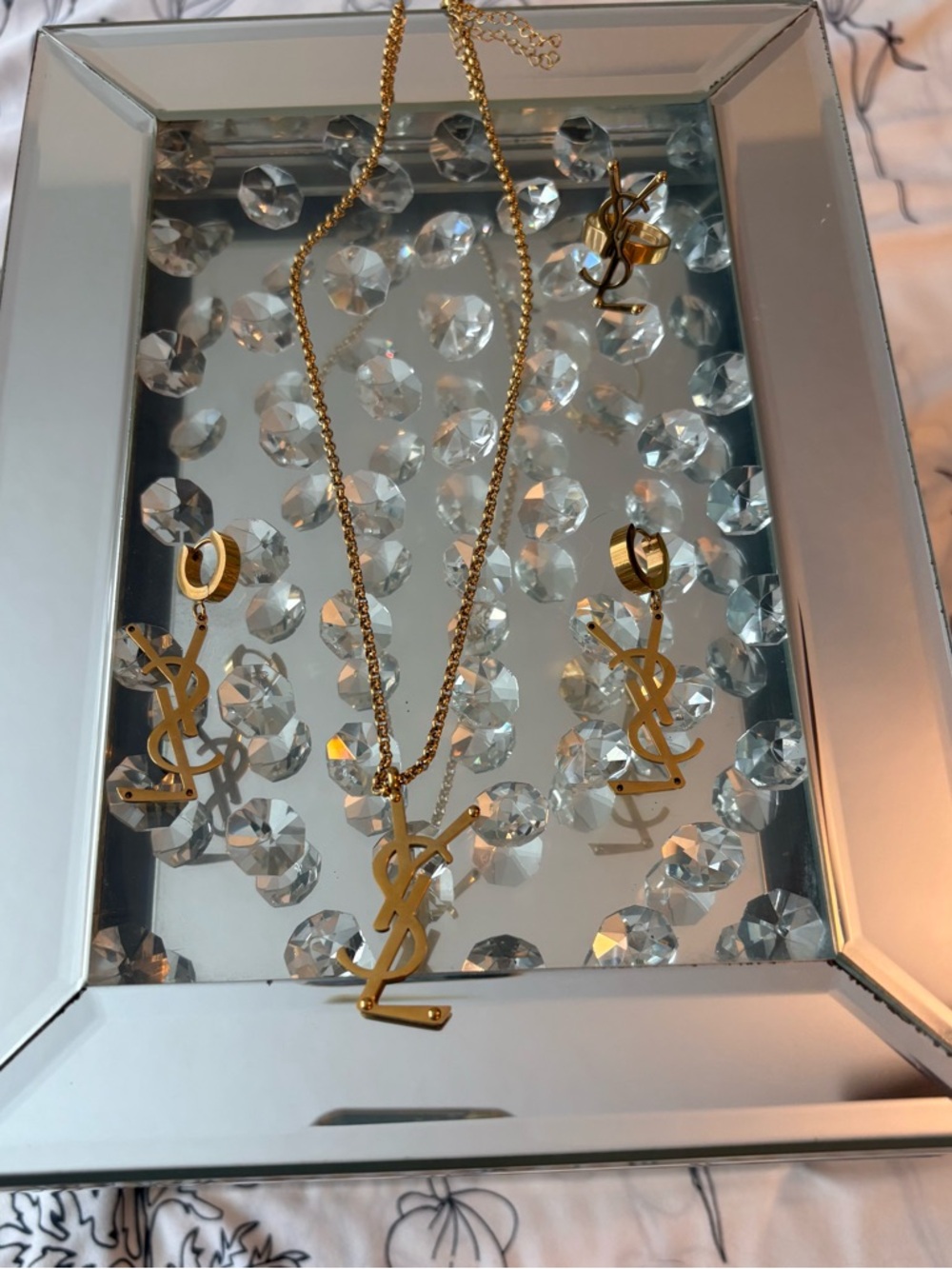 3-Pieces Stainless Steel Logo Necklace and Earrings Set with Ring